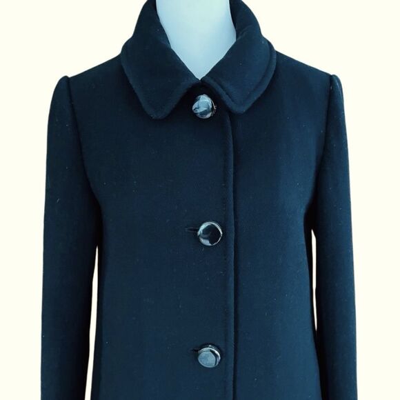 Kate Spade wool blend peplum ruffled button front coat in black Size XSmall - Picture 2 of 11